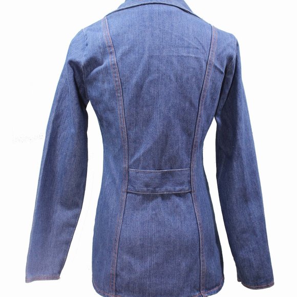 SOLD Vintage Wrangler Fitted Blue Jean Jacket Denim Blazer 2 Buttons - Picture 3 of 4